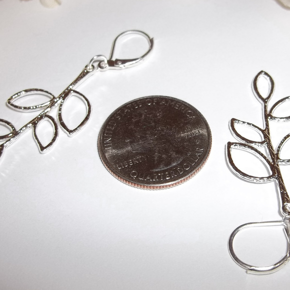 Silver Statement Earrings Leaf Branch Jewelry 2357 - Picture 2 of 4